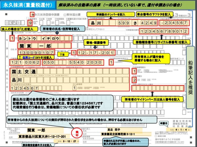 OCR申請書（第3号様式の3）書き方　重量税還付がある場合